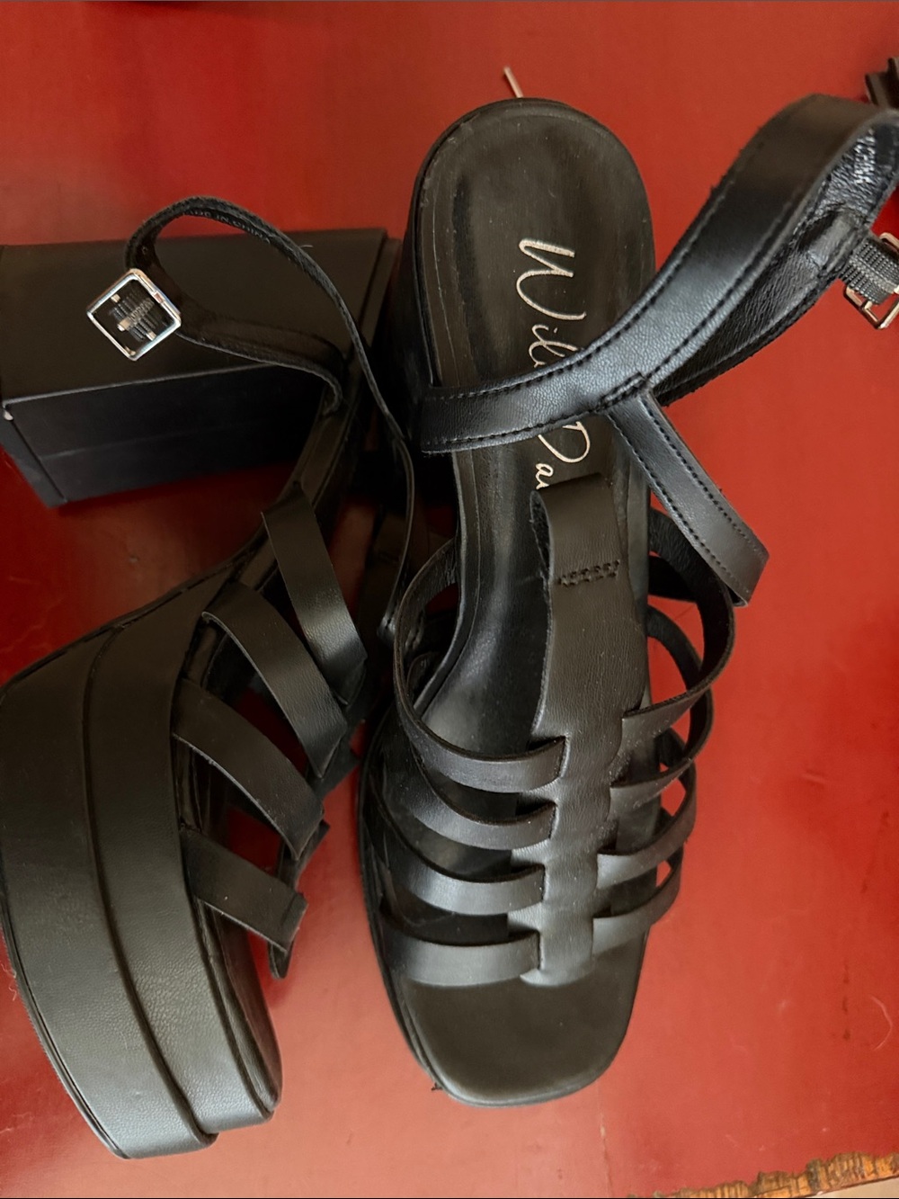 Wild Pair Black Multi-Strap Platform Sandals